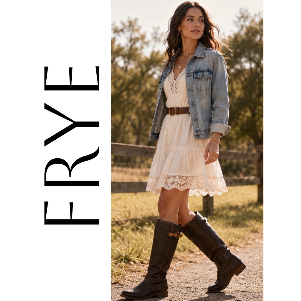 Frye Paige Cuff Brown Leather Knee High Riding Boots Pull On Size 7‎